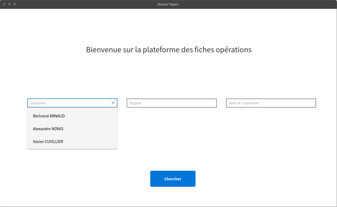 Maquette de l'application web de Doctors' Papers